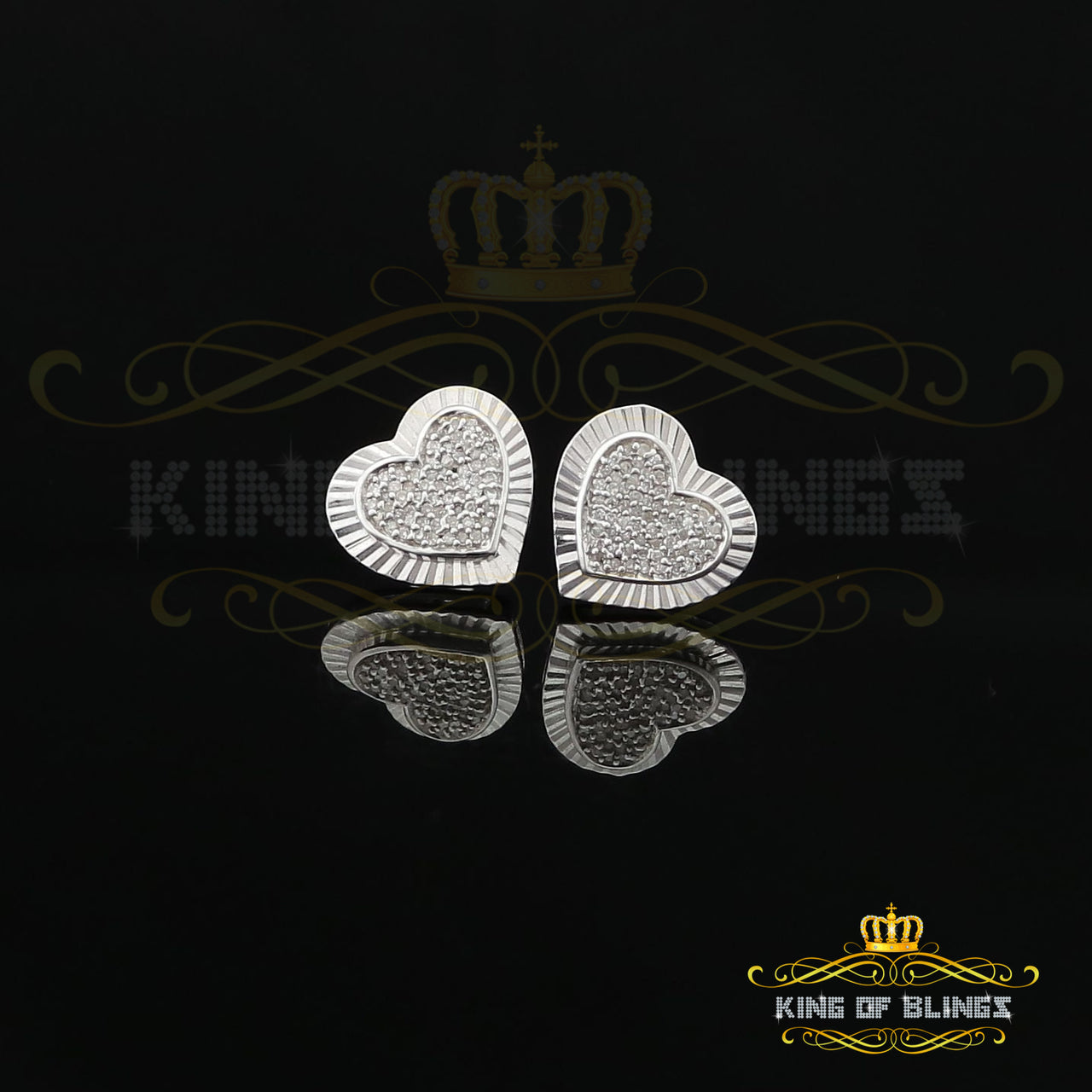 King Of Bling's Aretes Para Hombre Heart 925 White Silver 0.33ct Diamond Women's /Men's Earrings KING OF BLINGS
