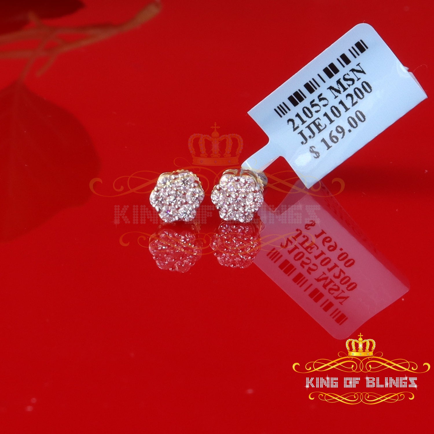 King  of Bling's Men's/Womens 925 Silver Yellow 0.50ct VVS 'D' Moissanite Floral Stud Earrings KING OF BLINGS