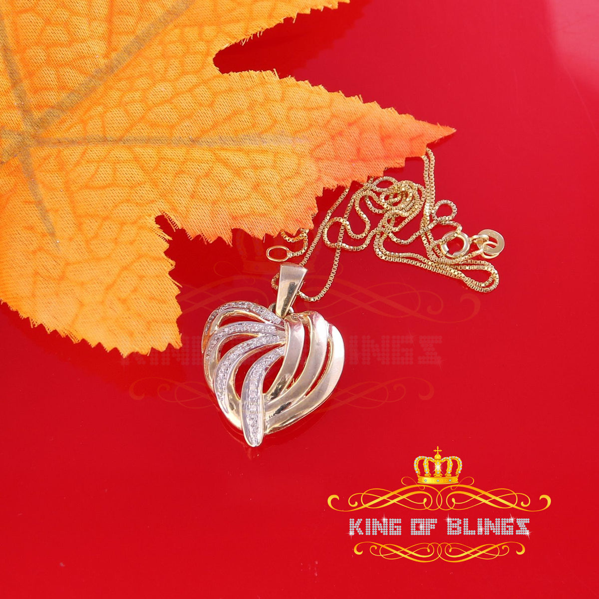 King Of Bling's Real 0.12ct Diamond 925 Sterling Silver HEART Charm Necklace Yellow Pendant KING OF BLINGS