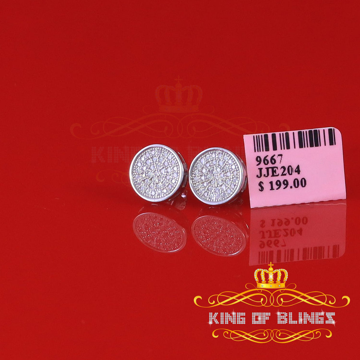 King of Bling's 0.78ct Cubic Zirconia 925 White Silver Women's & Men's Hip Hop Round Earrings KING OF BLINGS