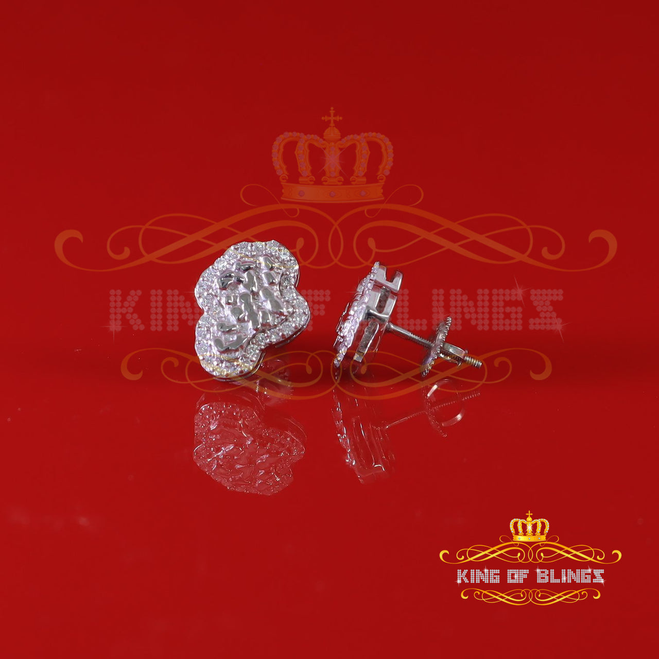 King of Bling's 1.00ct Moissanite White 925 Sterling Silver Women's Nugget Earrings