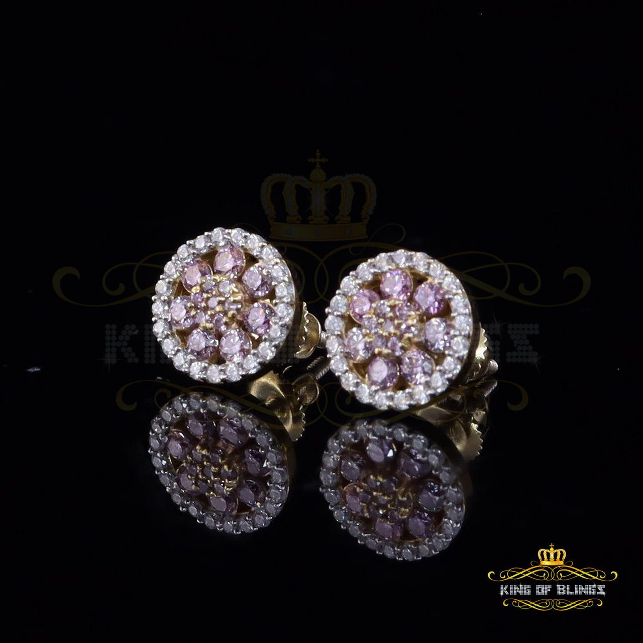 Men's/Women's 925 Silver Yellow 0.66ct VVS 'D' Pink Moissanite Round Stud Earrings