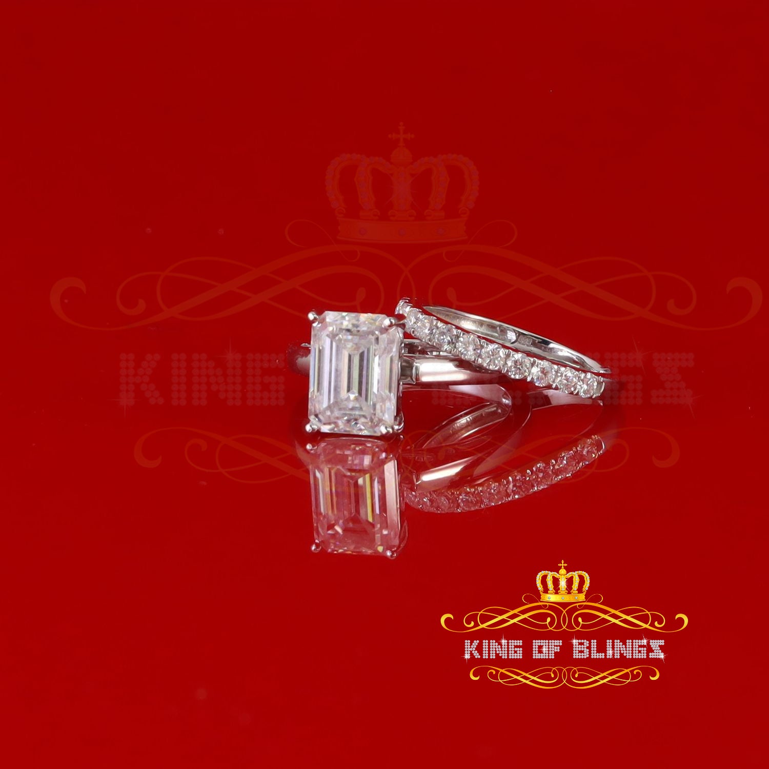 King of Bling's White 5.00ct Moissanite Sterling Silver Mens/Women Bridal Rings Rectangle Size 8 KING OF BLINGS
