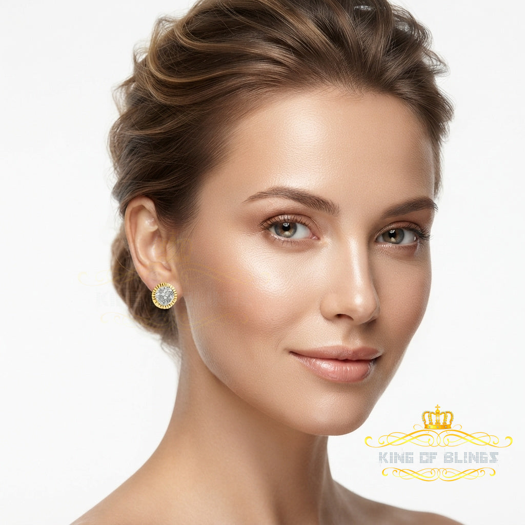 King Of Bling's 925 Sterling Yellow Silver 0.10ct Diamond For Women's & Men's Round Earrings KING OF BLINGS