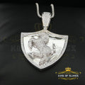 White 925 Sterling Silver Horse Shield Shape Pendant with 4.44ct Cubic Zirconia KING OF BLINGS
