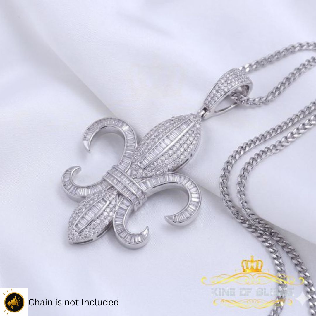 King Of Bling's White Sterling Silver Fleur de Lis wise Shape Pendant with15.62ct Cubic Zirconia