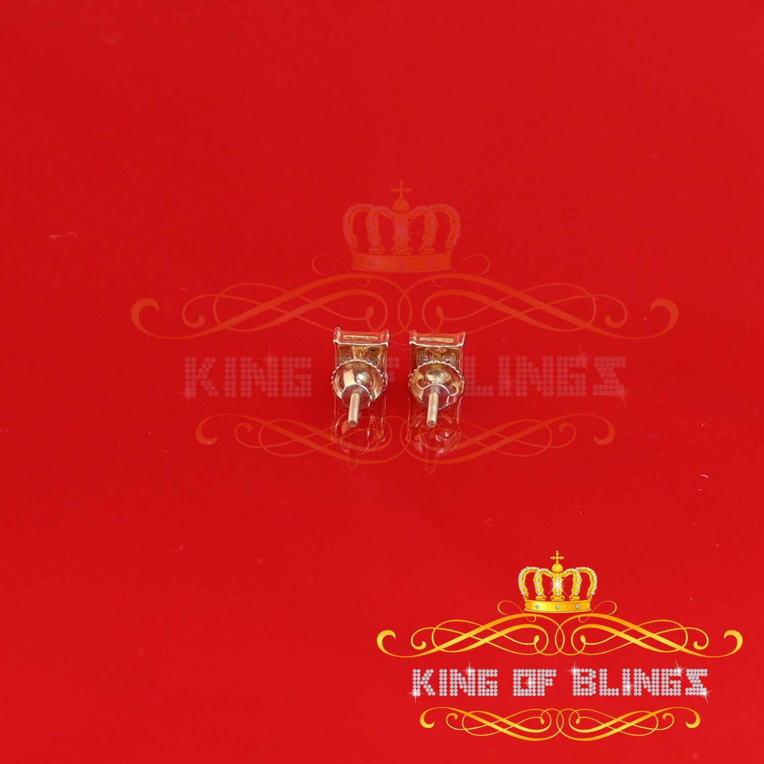 King of Blings-925 Sterling Silver 0.05ct Genuine Diamond Women's & Men's Yellow Square Earring KING OF BLINGS