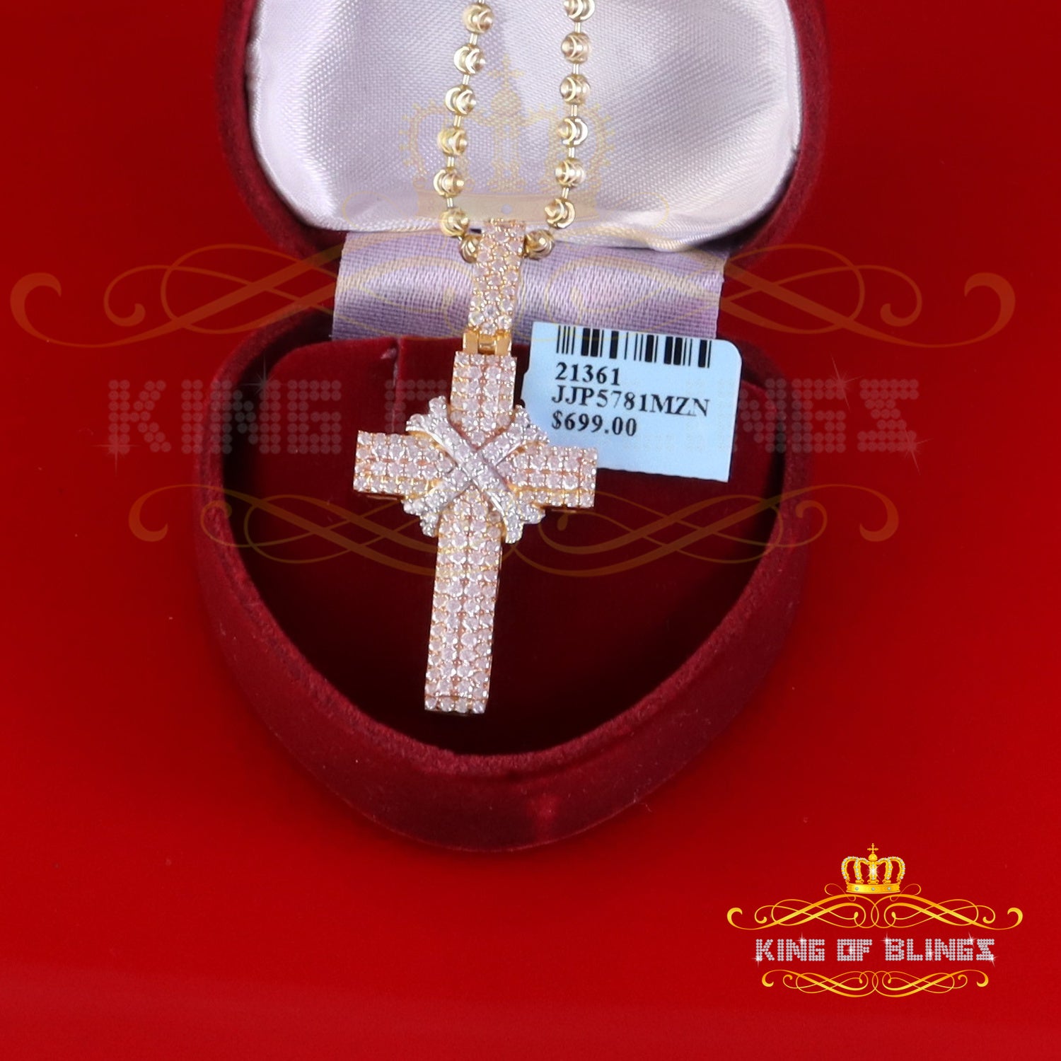 King Of Bling's 925 Sterling Yellow Silver 2.00ct VVS D Clr.Moissanite Cross Pendant Men/ Women. KING OF BLINGS