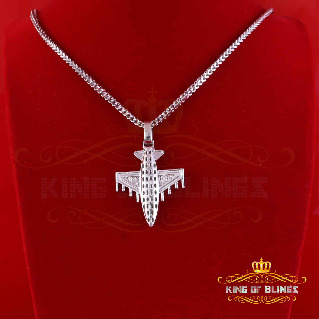 King Of Bling's 925 Sterling Silver White Airoplane Pendant 0.33ct Genuine Diamond Stones King Of Blings