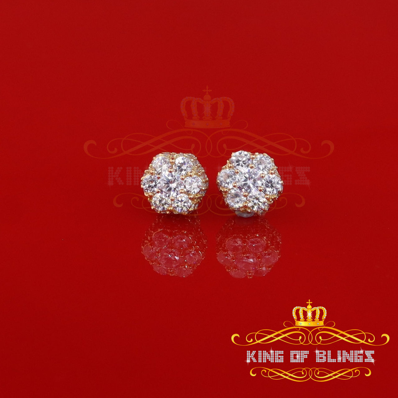 King of Bling's 2.00ct Cubic Zirconia 925 Yellow Silver Sterling Hip Hop Floral Women's Earrings KING OF BLINGS