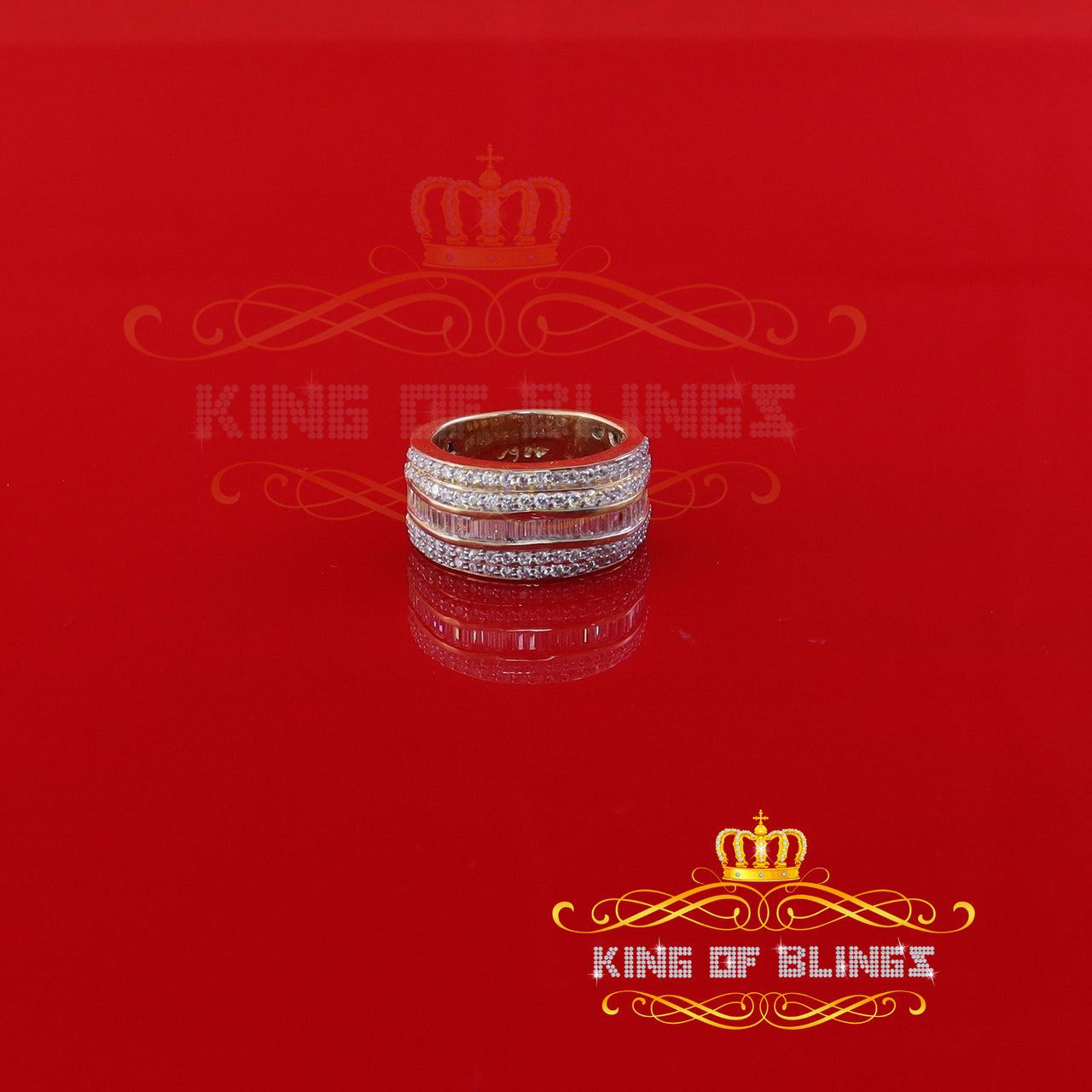 King Of Bling's Sterling Yellow Silver 4.50ct Cubic Zirconia Band Fashion Men's Ring Size 8.5