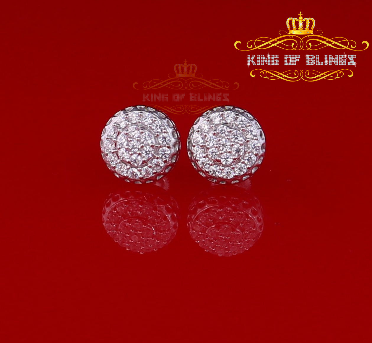 King of Blings- 3.45ct Cubic Zirconia 925 White Silver Women's & Men's Hip Hop Round Earrings KING OF BLINGS