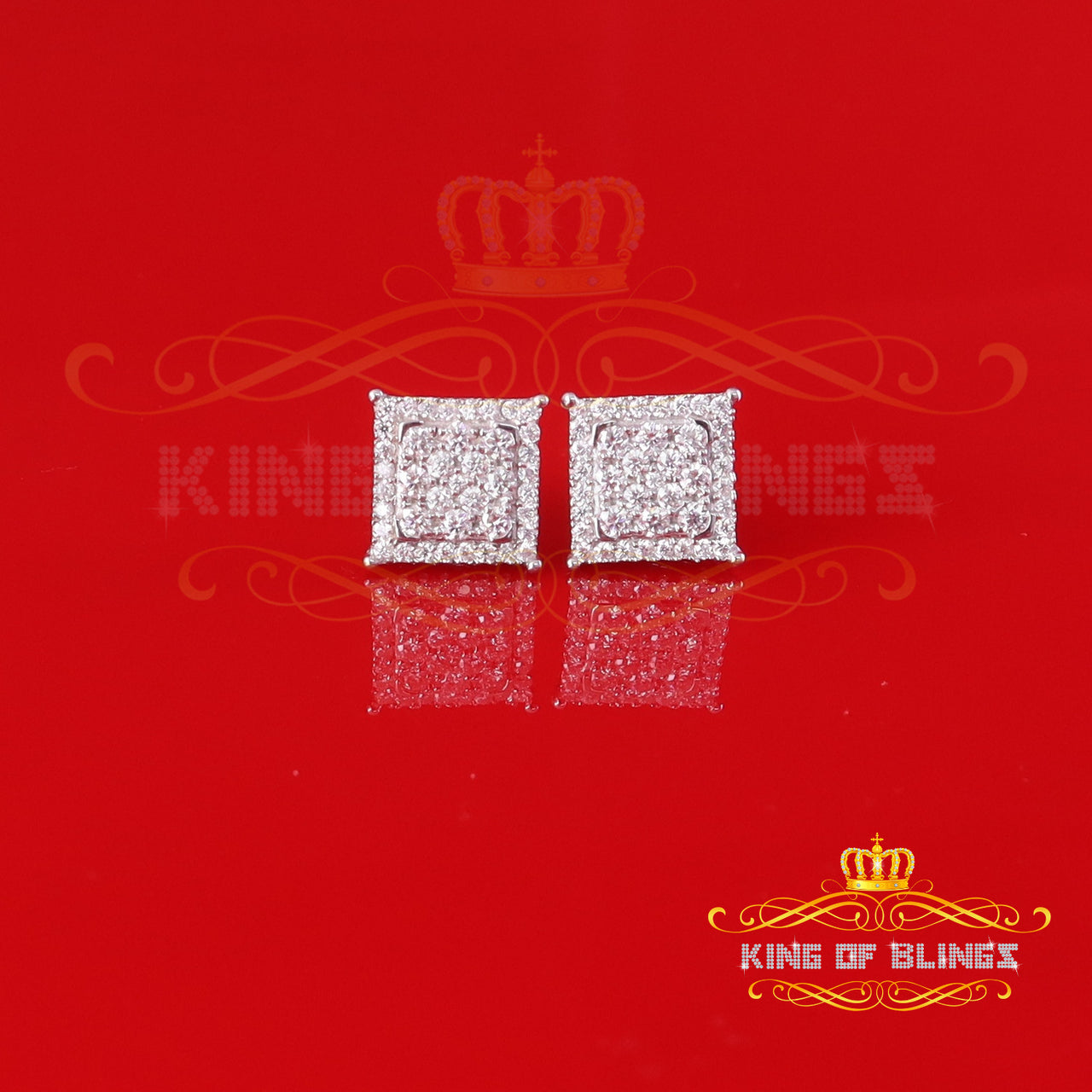 King of Bling's Men's/Women's 925 Silver White 1.25ct VVS 'D' Moissanite Square Stud Earrings KING OF BLINGS
