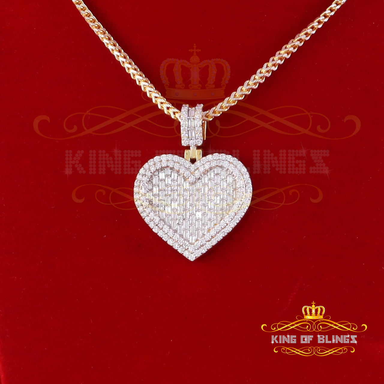 King Of Bling's 925 Silver Yellow Baguette Heart Pendant 7.50ct VVS D Clr. Moissanite for He/She KING OF BLINGS