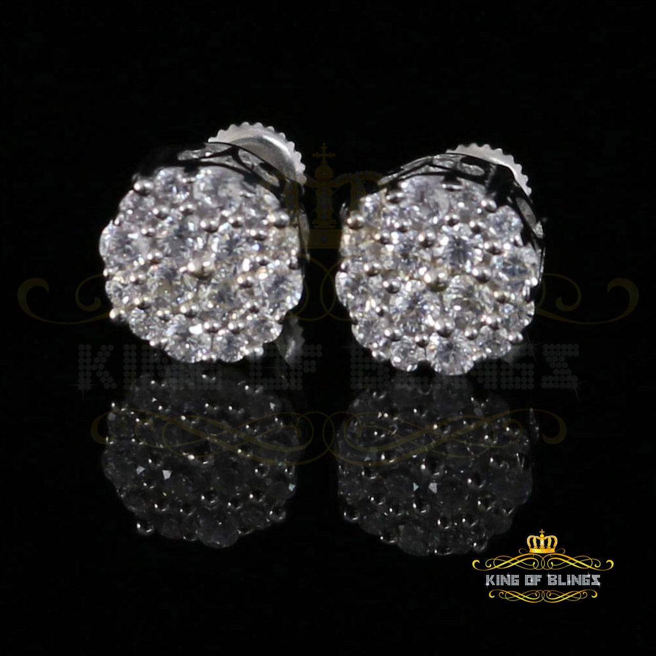 King of Blings- 925 White Silver Aretes Para Hombre 0.87ct Cubic Zirconia Round Women's Earring KING OF BLINGS