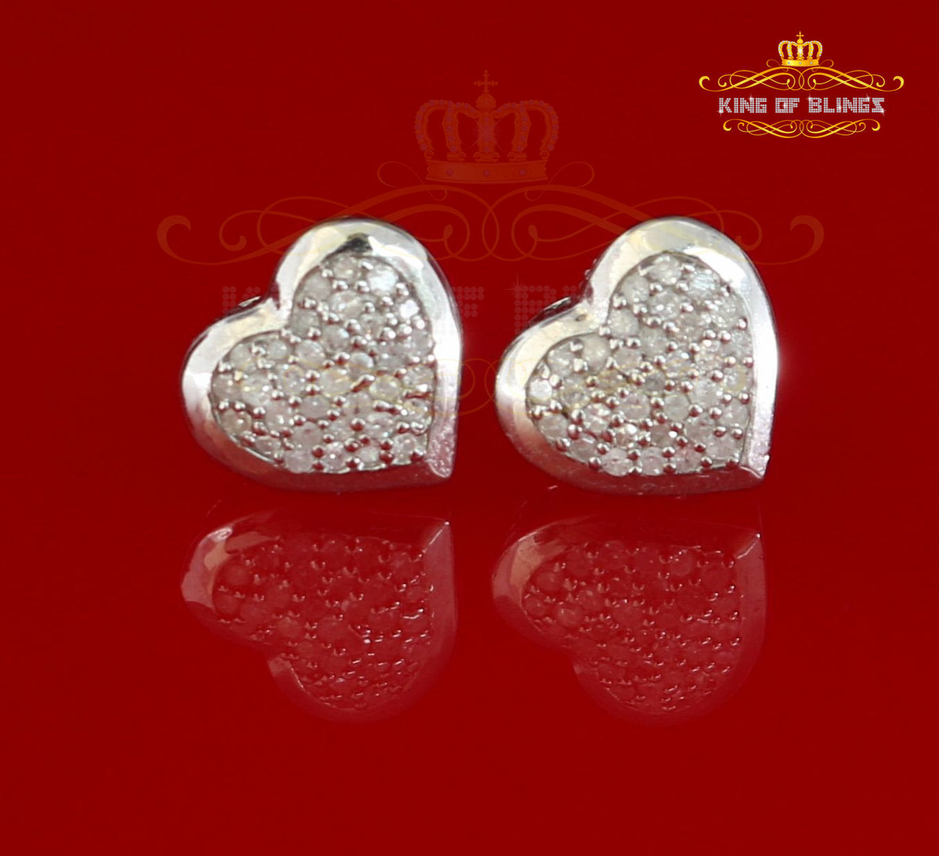 King Of Bling's Heart 925 White Silver 0.25ct Diamond Women's & Men's Fashion Style Earring KING OF BLINGS