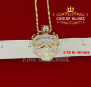 Yellow Sterling Silver Skull Crown Hat sign Pendant with 3.34ct Cubic Zirconia KING OF BLINGS