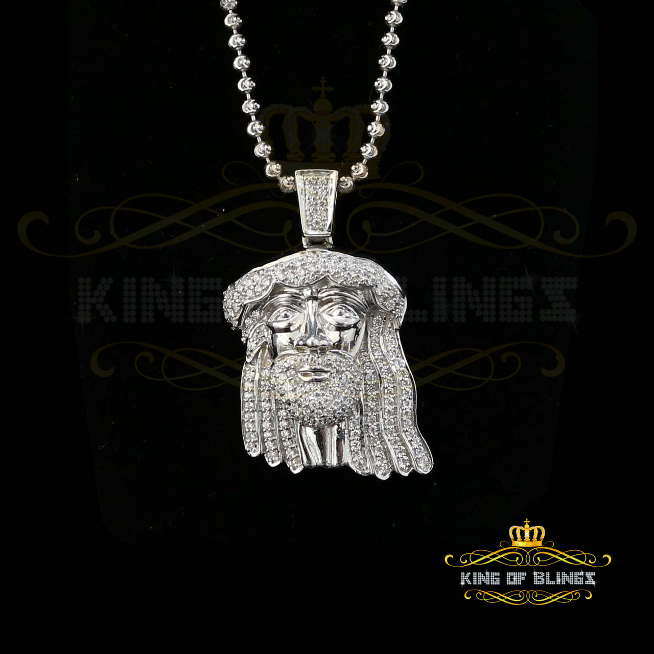 King Of Bling's White 925 Sterling Silver Pendant with Jesus Face Shape 1.89ct Cubic Zirconia KING OF BLINGS