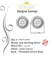 King of Blings- Aretes Para Hombre 925 White Silver Women's 0.5ct Cubic Zirconia Round Earrings KING OF BLINGS