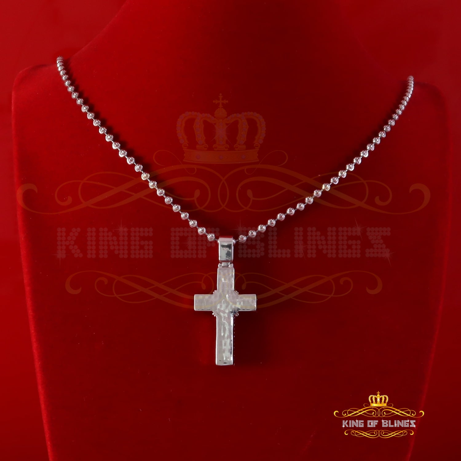 King Of Bling's Women's 925 White Silver 2.0ct VVS D Clr. Moissanite Baguette Cross Pendant for KING OF BLINGS