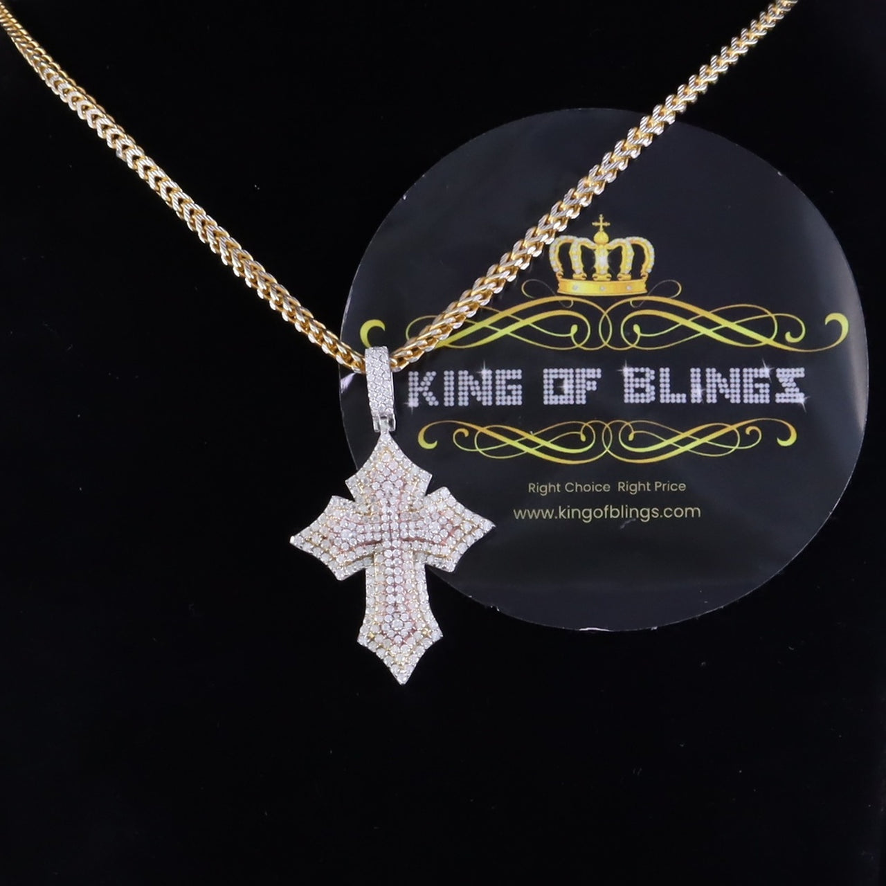 King Of Bling's Cross Yellow Charm Pendant 2.50ct VVS D Moissanite Sterling Silver Men's & Women KING OF BLINGS