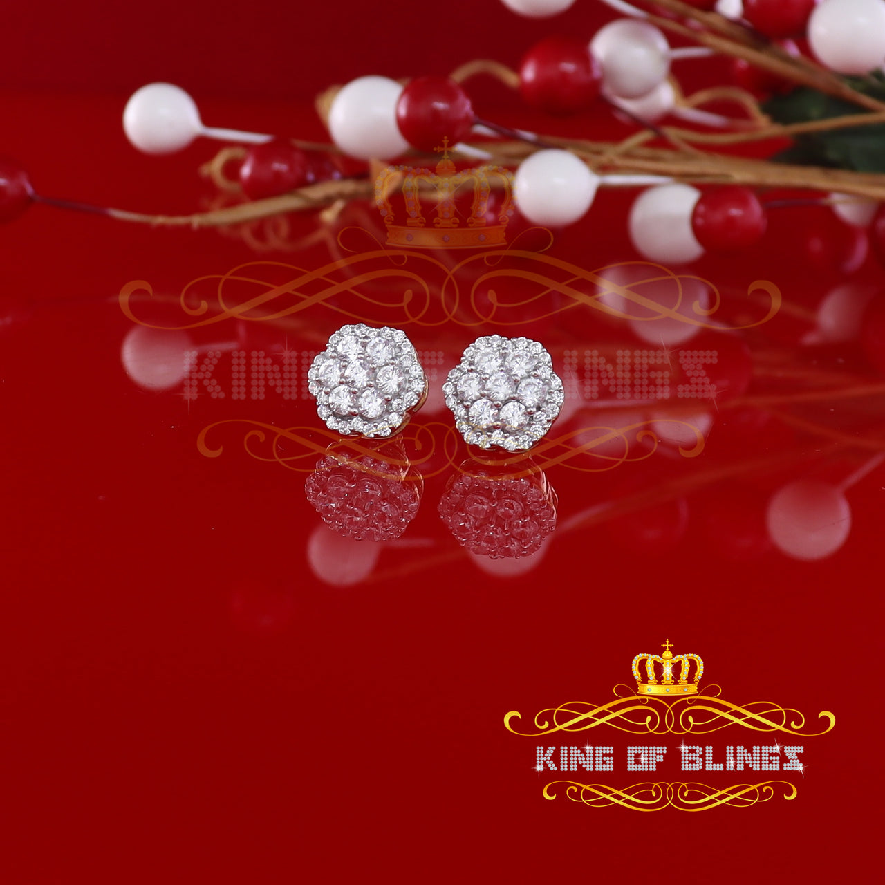 King of Bling's 925 Yellow Silver 2.7ct Cubic Zirconia Flower Fashion Women's & Men's Earrings KING OF BLINGS