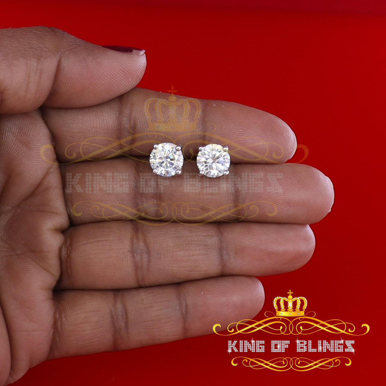 King Of Bling's 10k Real White Gold with 3.50ct Round VVS 'D' Color Moissanite Stud Earrings