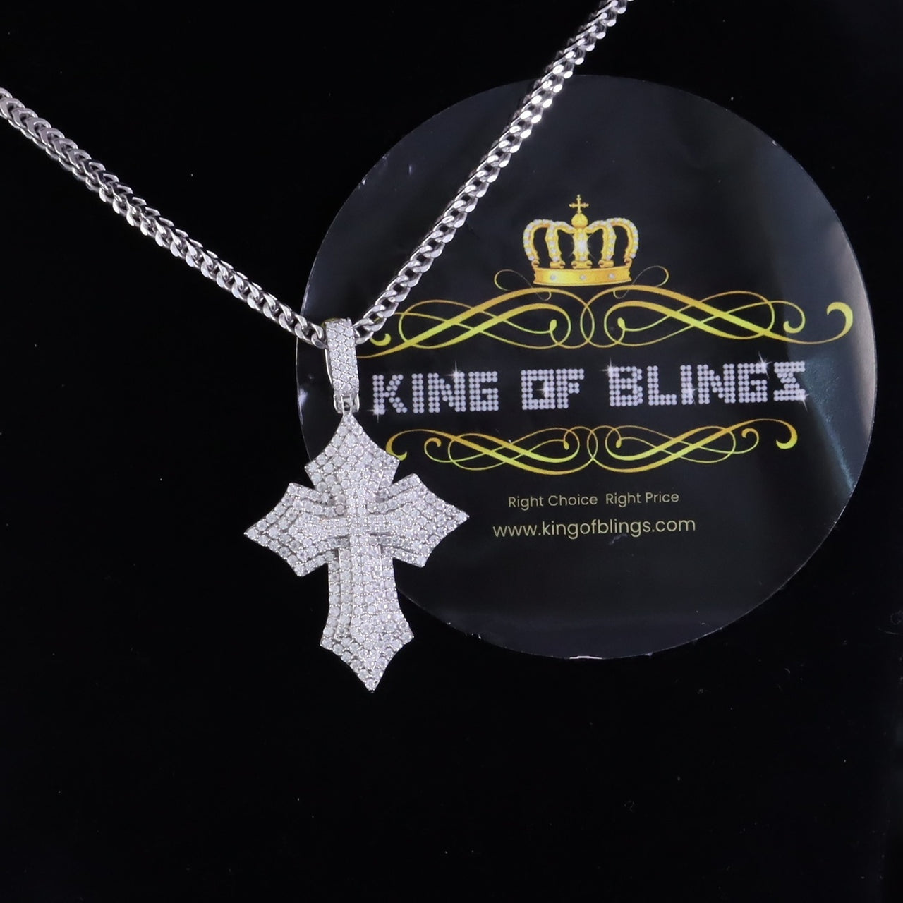 King Of Bling's Charm CROSS Pendant 2.50ct VVS D Moissanite White Sterling Silver Men's & Women KING OF BLINGS