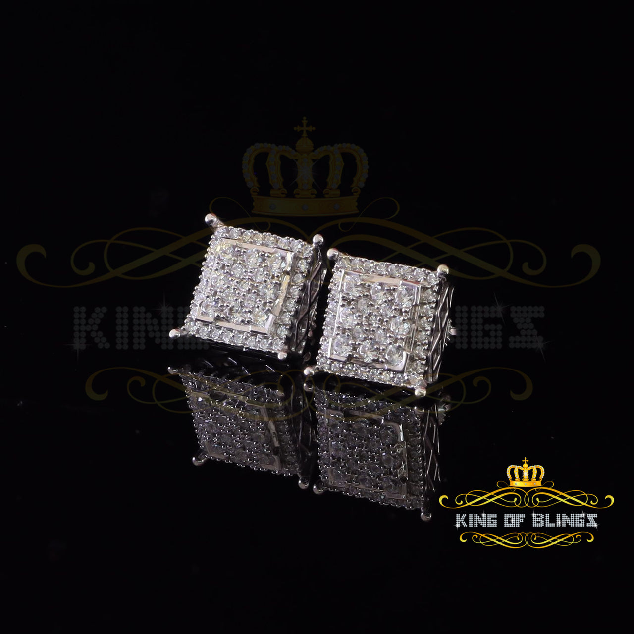 King of Bling's Hip Hop 925 White Sterling Silver 2.73ct Cubic Zirconia Women's Square Earrings