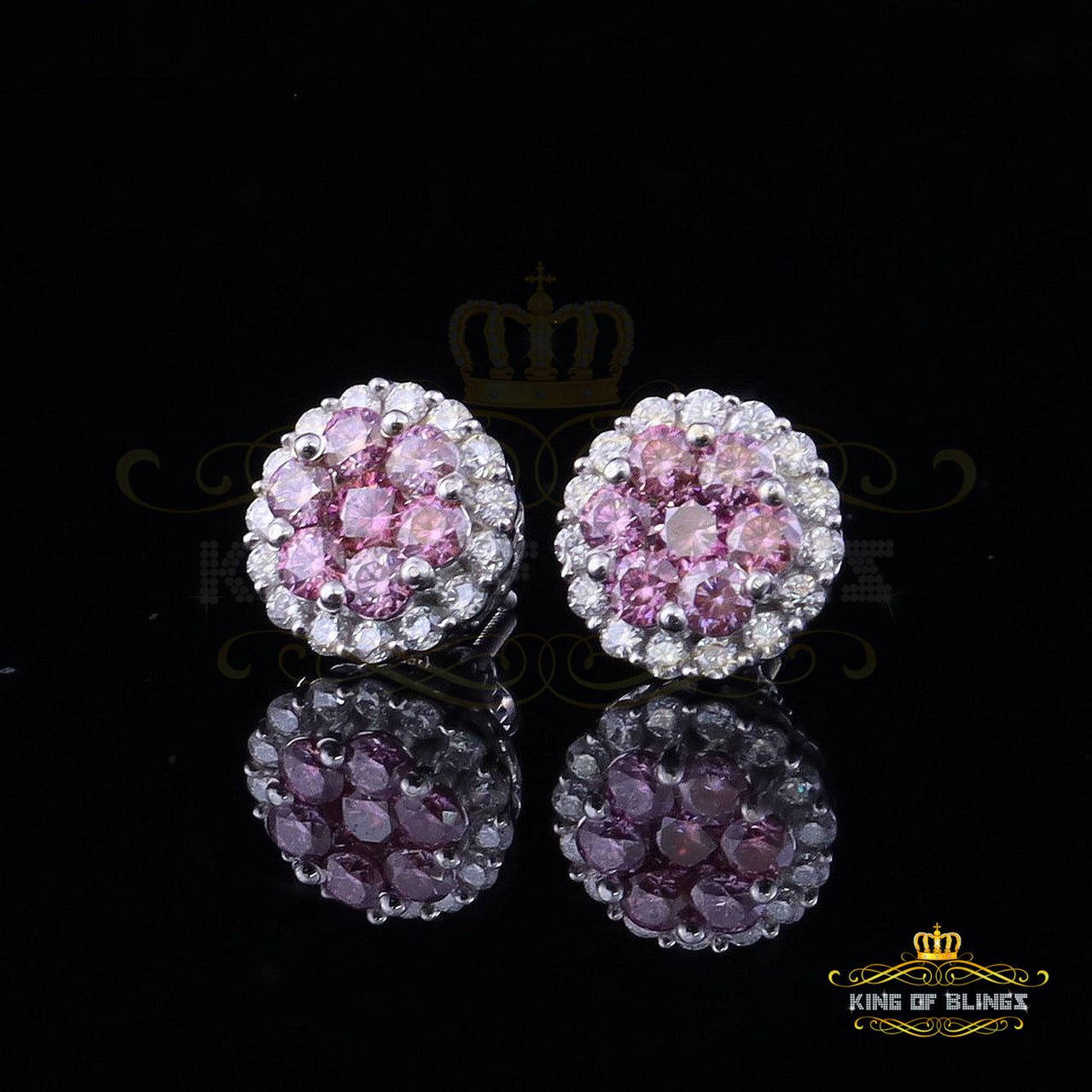 Men's/Women's 925 Silver White 2.00ct VVS 'D' Pink Moissanite Round Stud Earrings