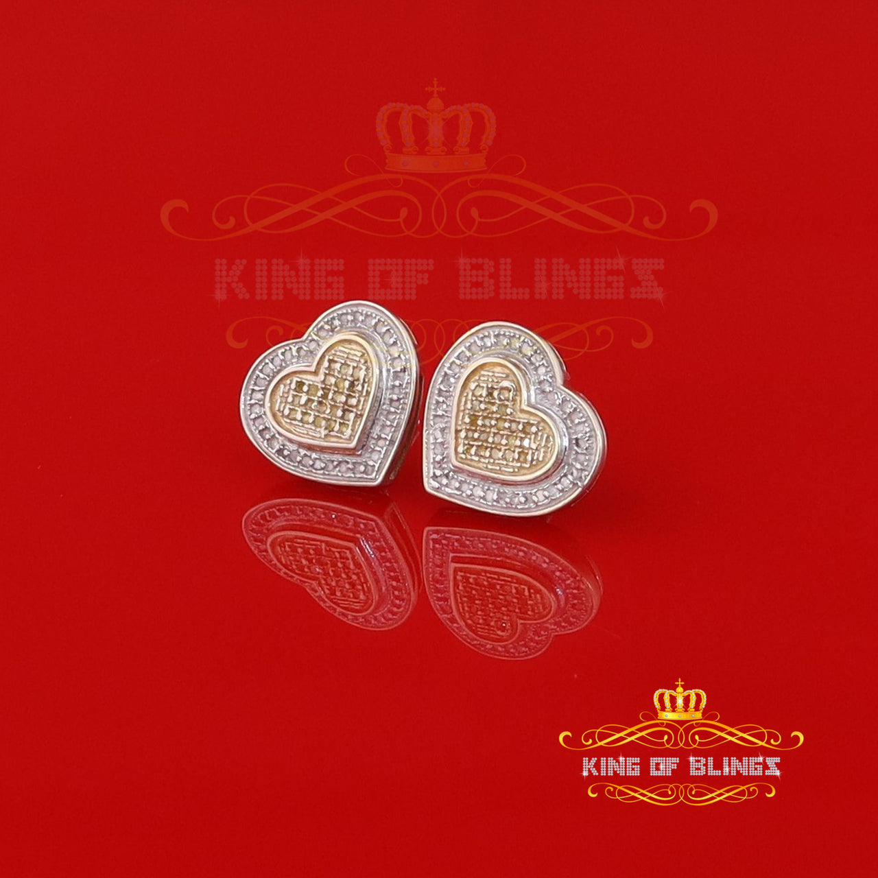 King of Blings-Aretes Para Hombre Heart 925 Yellow Silver 0.30ct Diamond Women's /Men's Earring KING OF BLINGS