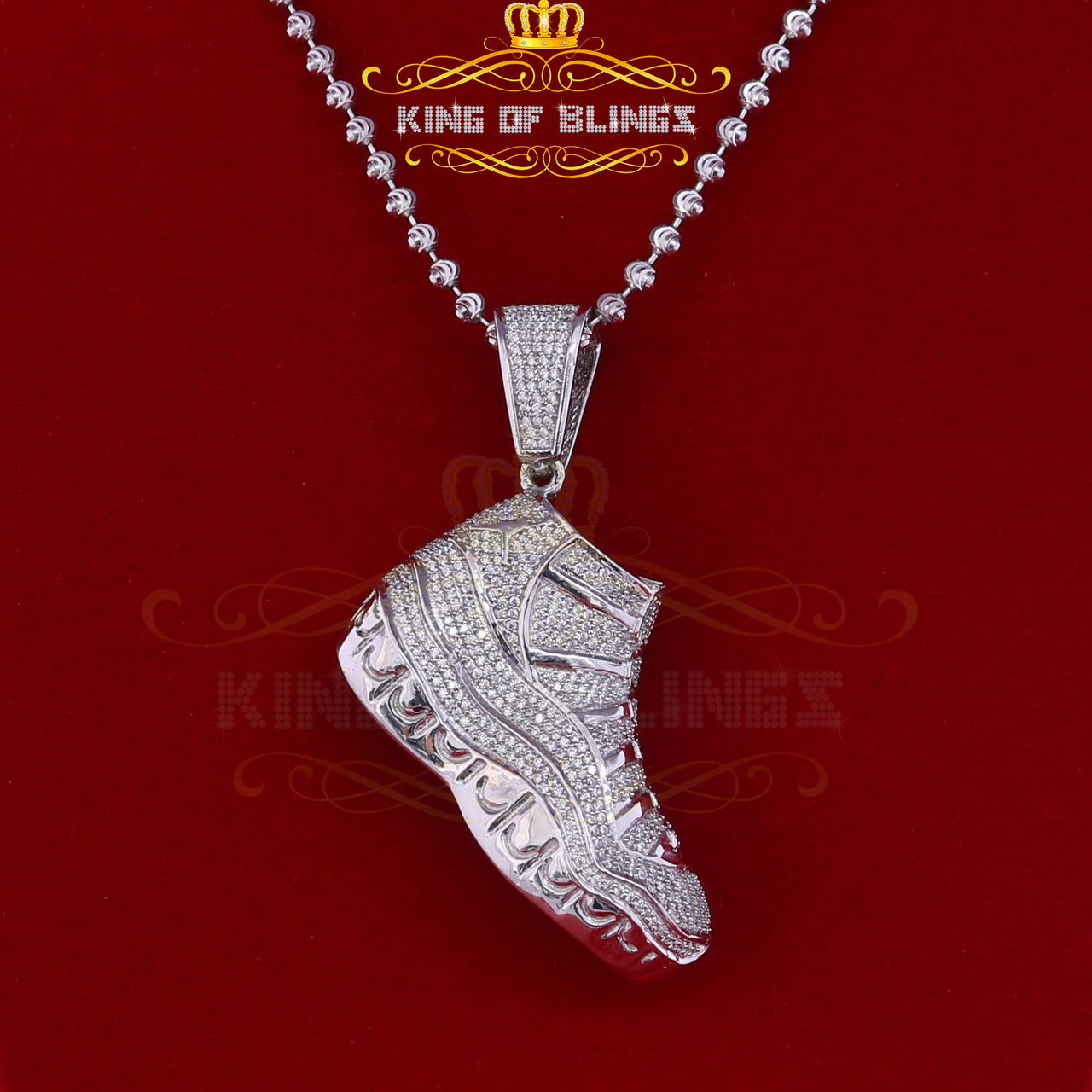 White SHOES charming Shape Steling Silver Pendant with 7.12ct Cubic Zirconia KING OF BLINGS