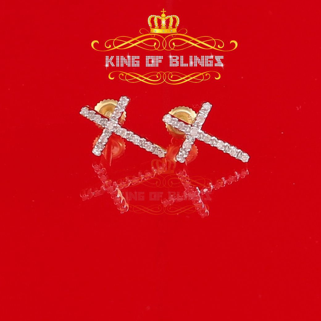 King of Blings-0.10ct Real Diamond Cross Earring Yellow 925 Sterling Silver For Men's & Women's