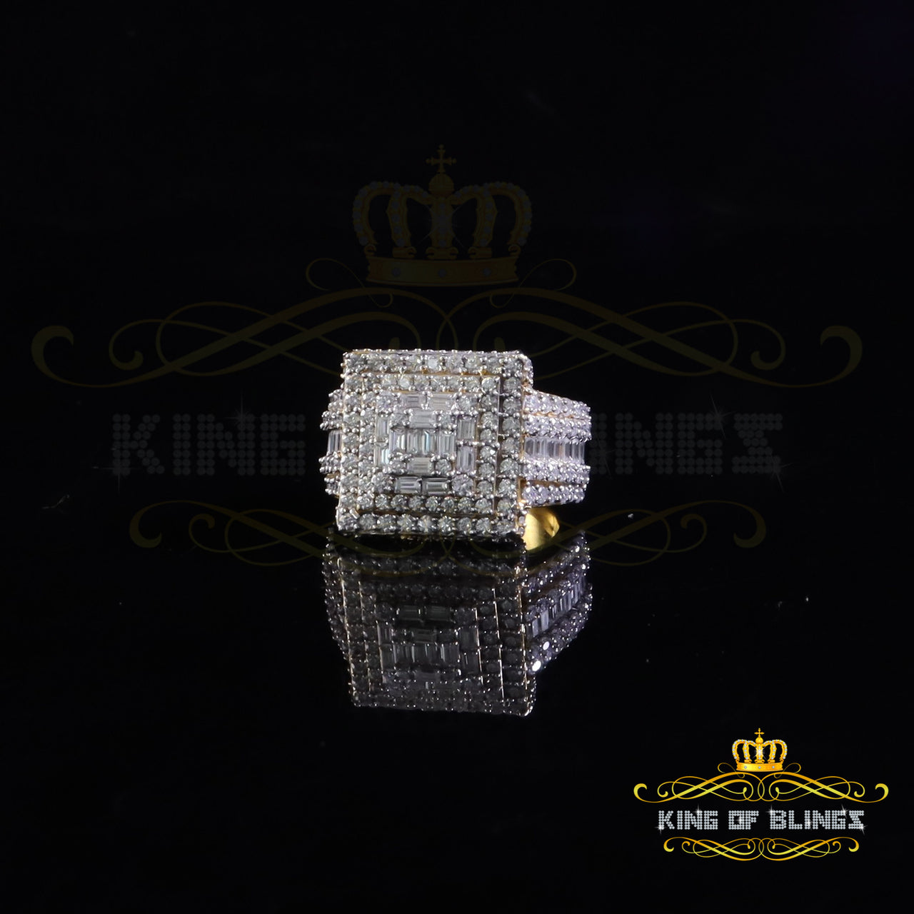 King of Bling's Men's 925 Silver Yellow 5.00ct VVS 'D' Moissanite Stone Square Rings Size 10 King of Blings