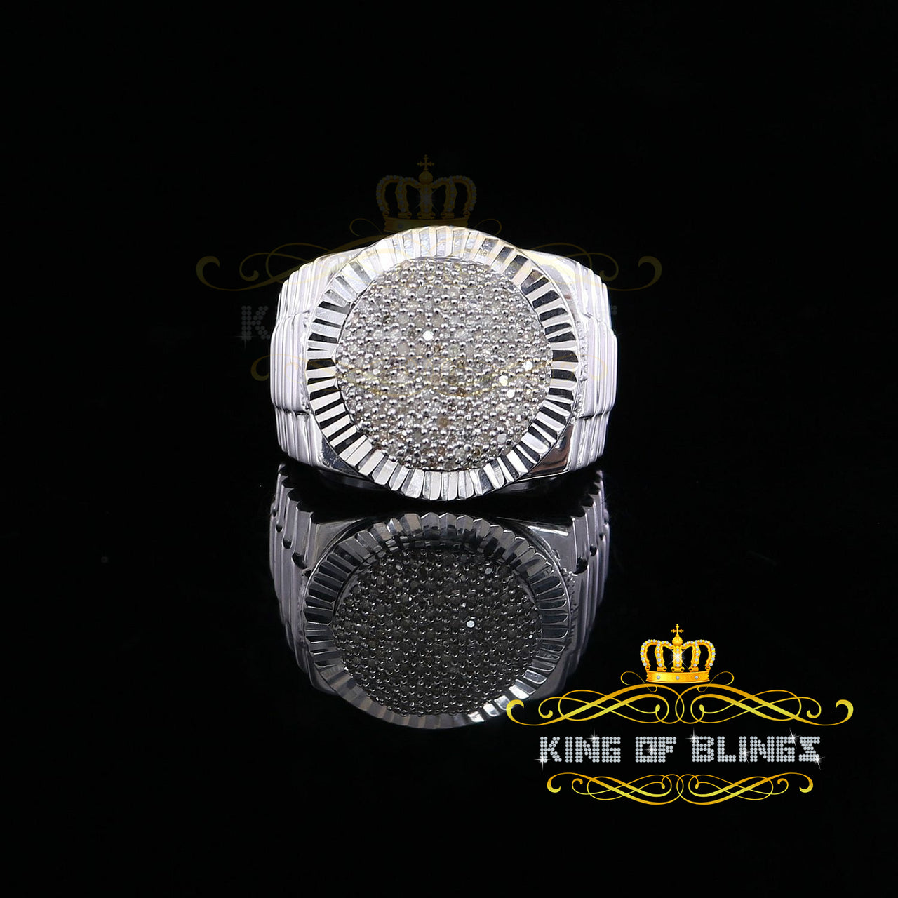 King Of Bling's 925 Sterling Silver 0.50 CT Real Diamond Men's White Luxury Round Ring Size 9