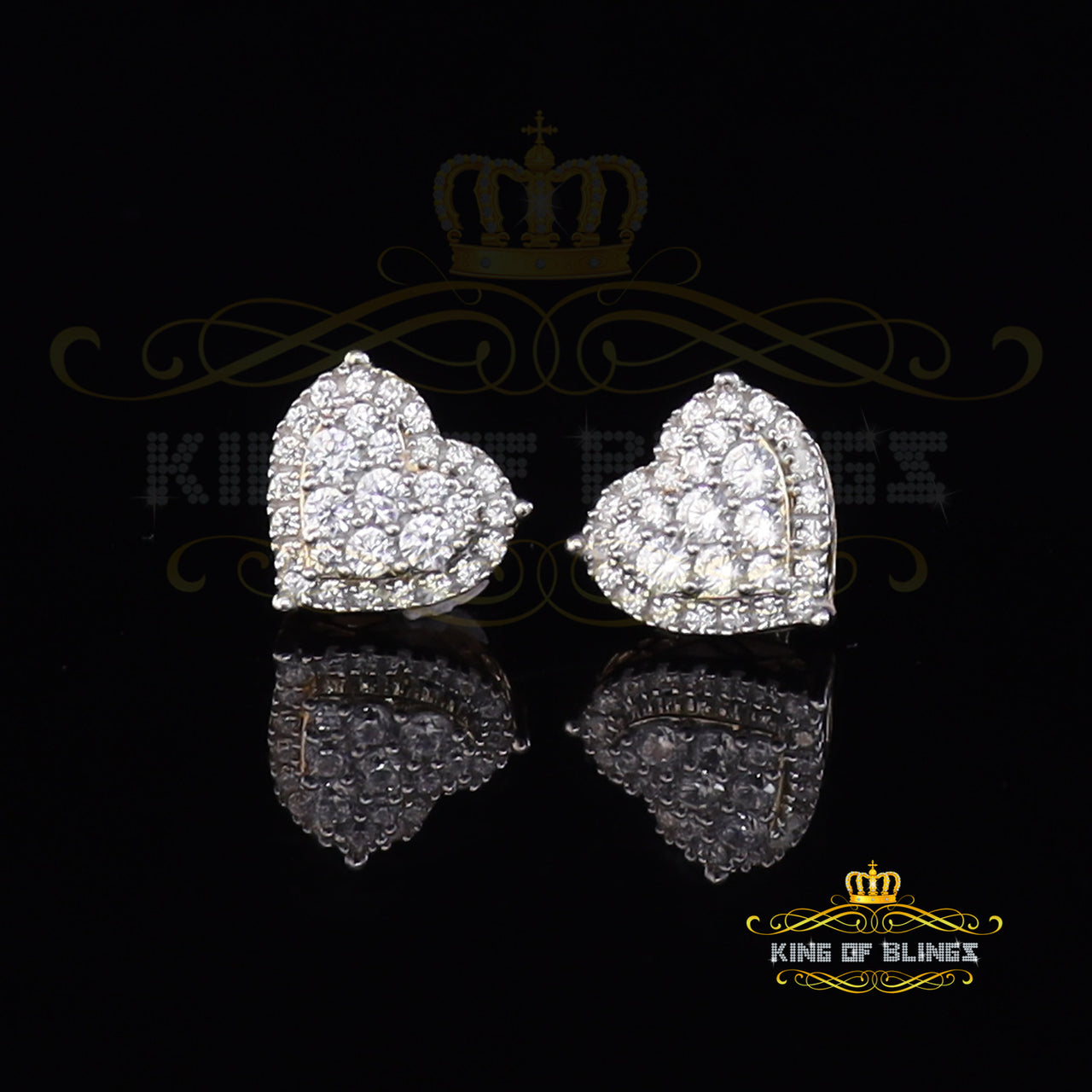 King of Bling's 1.18ct Cubic Zirconia 925 Yellow Sterling Silver Women's Hip Hop Heart Earrings