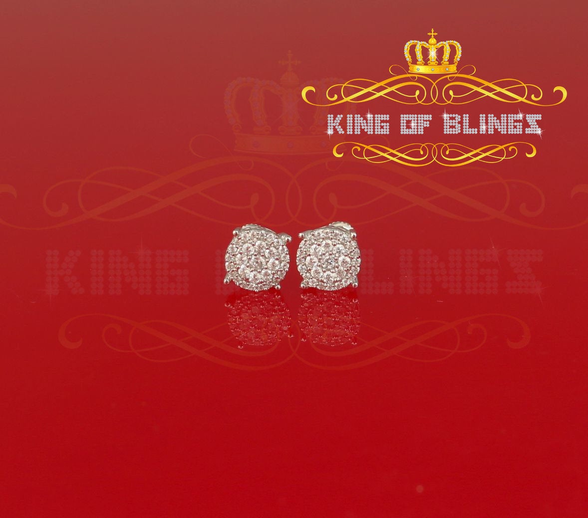 King of Blings- 925 White Sterling Silver 0.86ct Cubic Zirconia Round Women's Hip Hop Earrings KING OF BLINGS