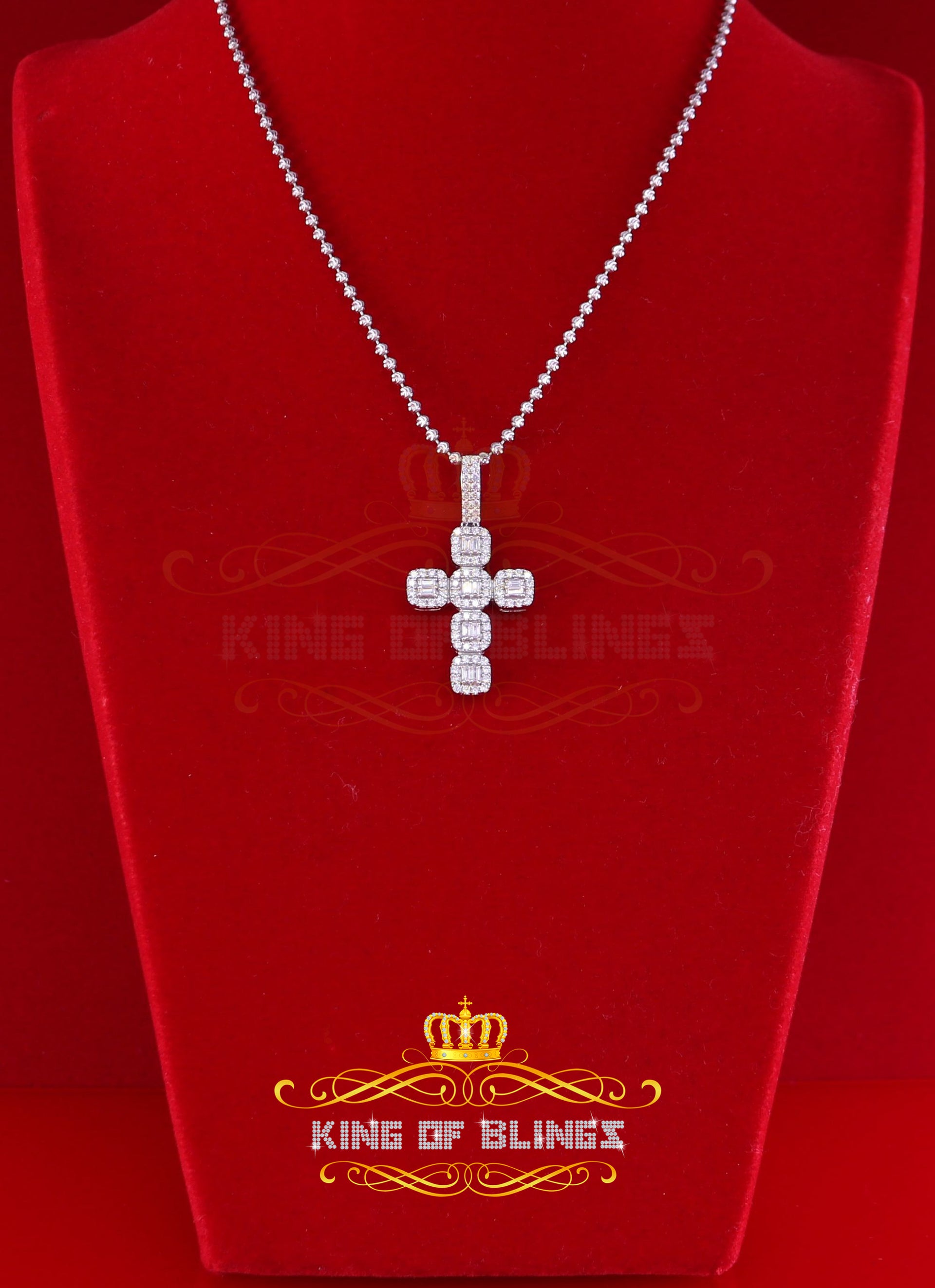Fancy White 925 Sterling Silver CROSS Shape Pendant with 1.34ct Cubic Zirconia KING OF BLINGS