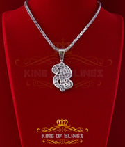 White 925 Sterling Silver Dollar Sign Pendant with 3.05ct Cubic Zirconia Stone KING OF BLINGS