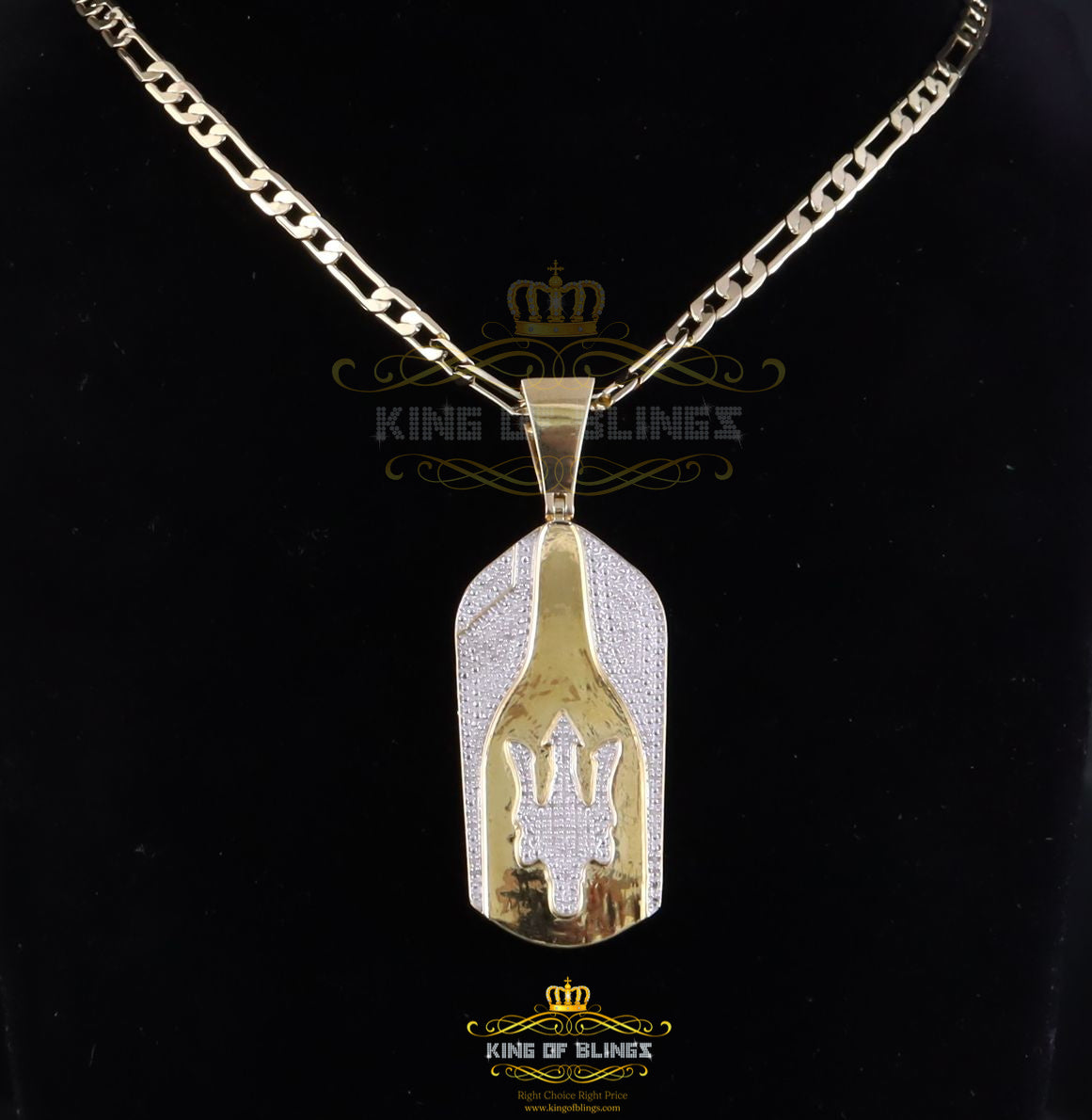 King Of Bling's New 0.33ct Diamond 925 Silver Trident Yellow Charm Fashion Necklace Pendant