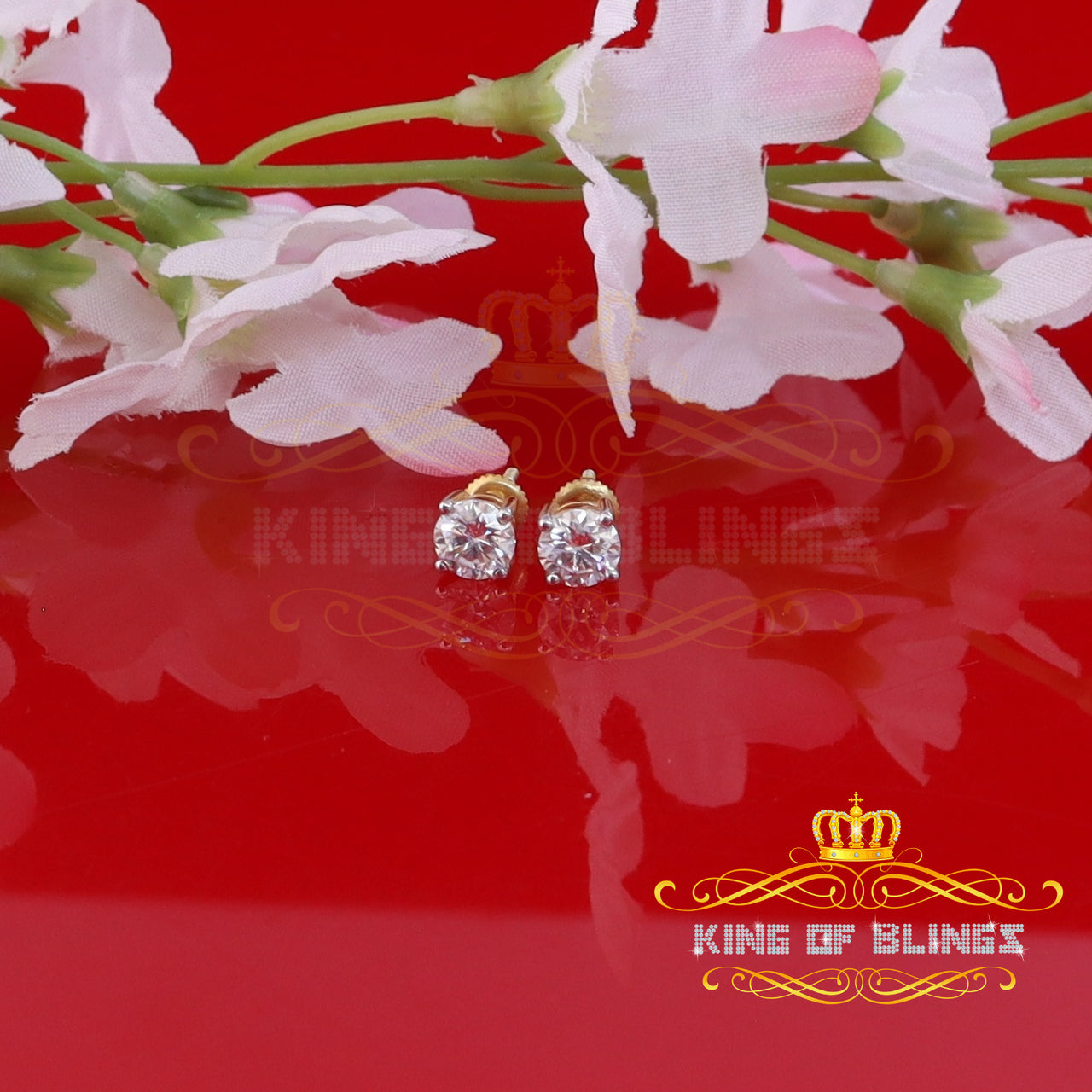 King  of Bling's Men & Women Stud Yellow 925 Silver 1.00ct VVS 'D' Moissanite Stud Stud Earrings KING OF BLINGS