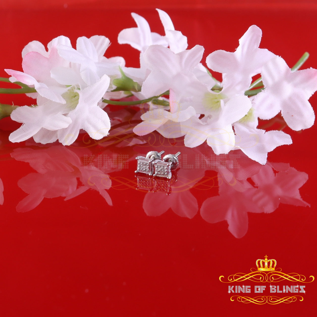 King Of Bling's 0.05ct Diamond Collection White 925 Sterling Silver Women & Men Square Earrings