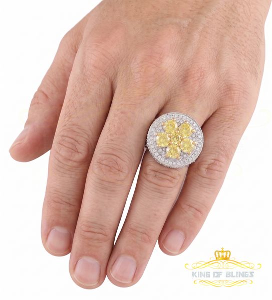 King Of Bling's3.20ct Cubic Zirconia White Silver Round Men's Adjustable Ring From SZ 11 to 13