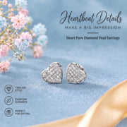 King Of Bling's 925 Sterling Silver 0.10ct Diamond Heart Earrings For Women White Stud For Men KING OF BLINGS