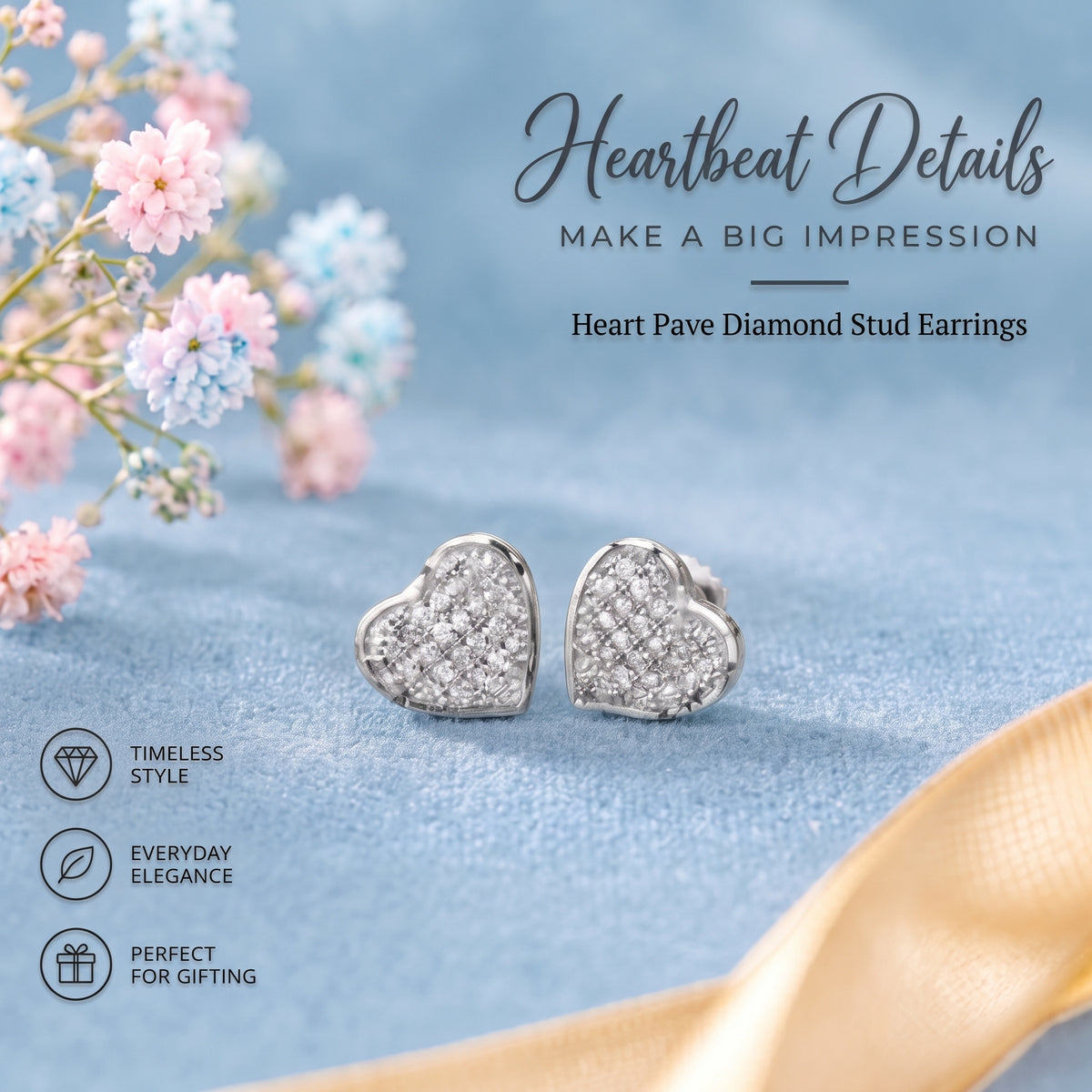 King Of Bling's 925 Sterling Silver 0.10ct Diamond Heart Earrings For Women White Stud For Men KING OF BLINGS