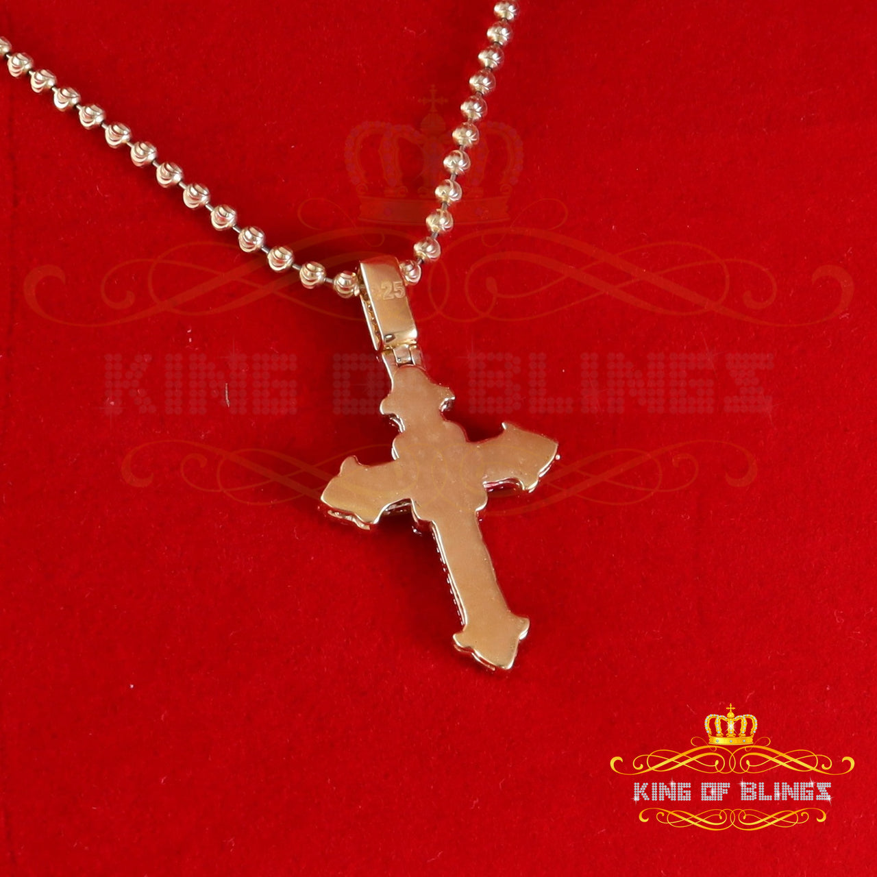 King Of Bling's 925 Sterling Yellow Silver 1.50ct VVS D Clr.Moissanite Cross Pendant Men/ Women. KING OF BLINGS