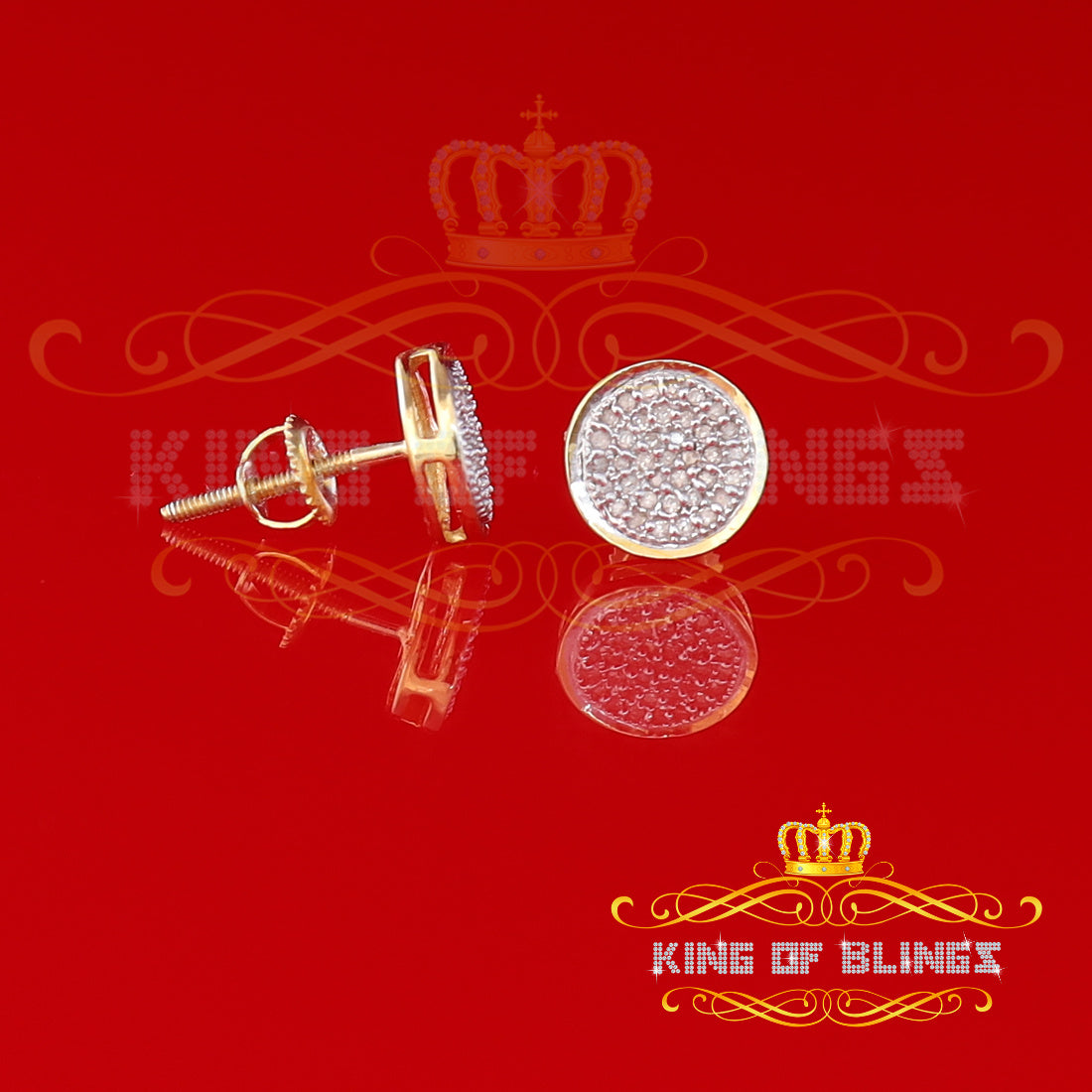 King of Blings-925 Yellow Silver Hip Hop 0.15ct Diamond For Men's & Women's Round Stud Earrings
