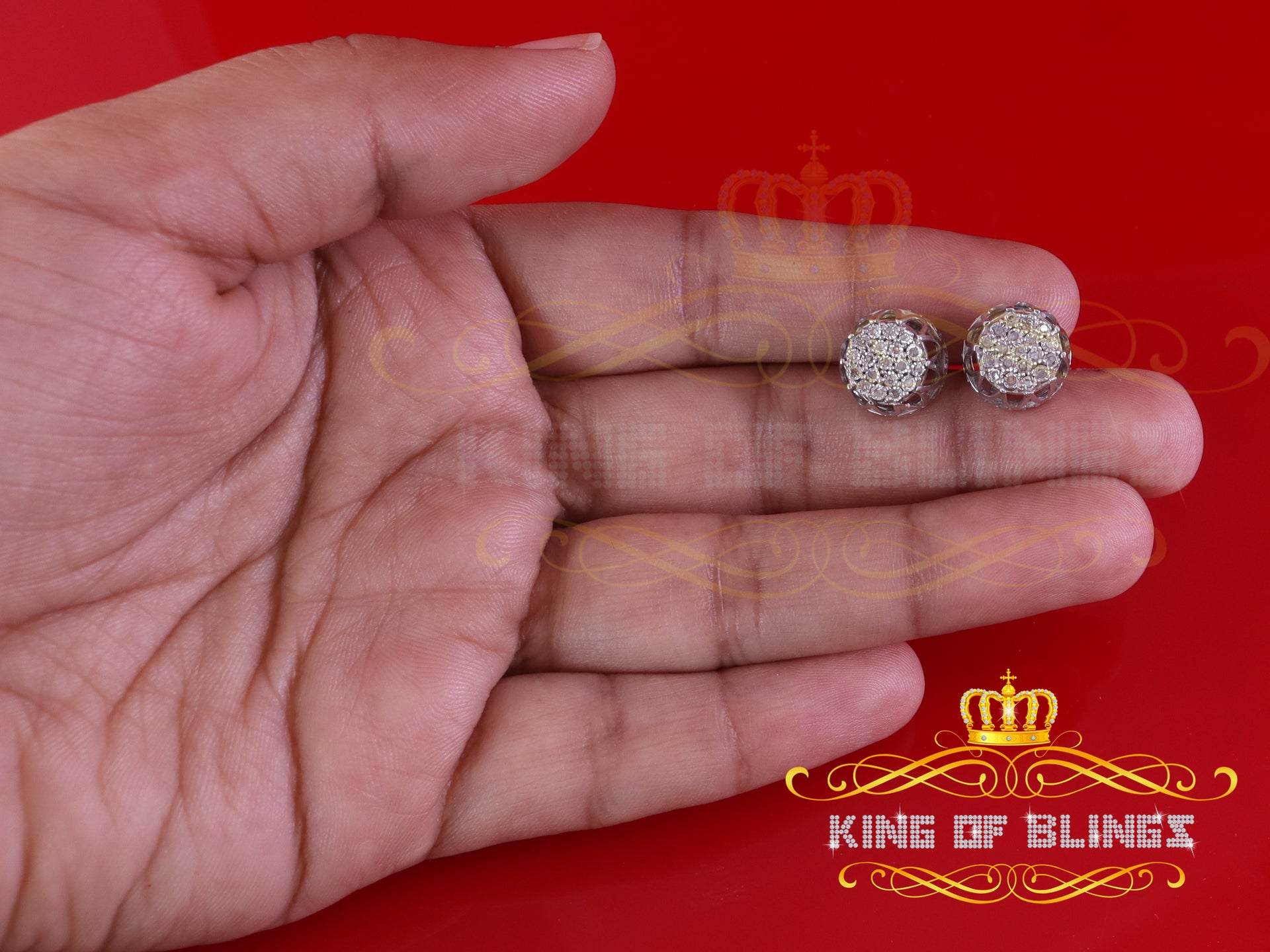 King Of Bling's 0.08ct Diamond 925 Sterling White Silver for Men's & Womens Stud Crown Earrings KING OF BLINGS