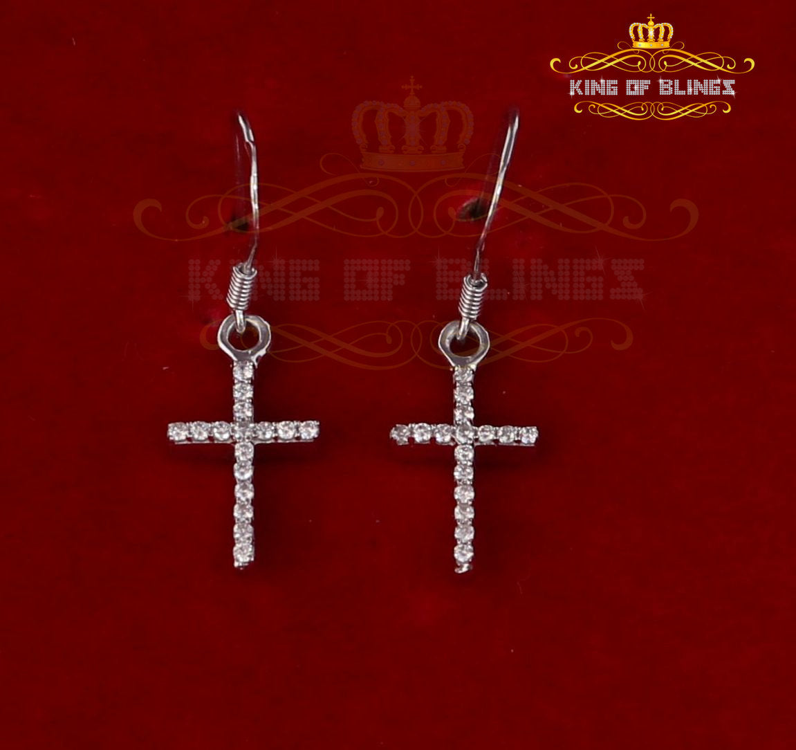 King of Bling's White 0.40ct Sterling 925 Silver Hip Hop Cross Dangling Women's & Men's Earring