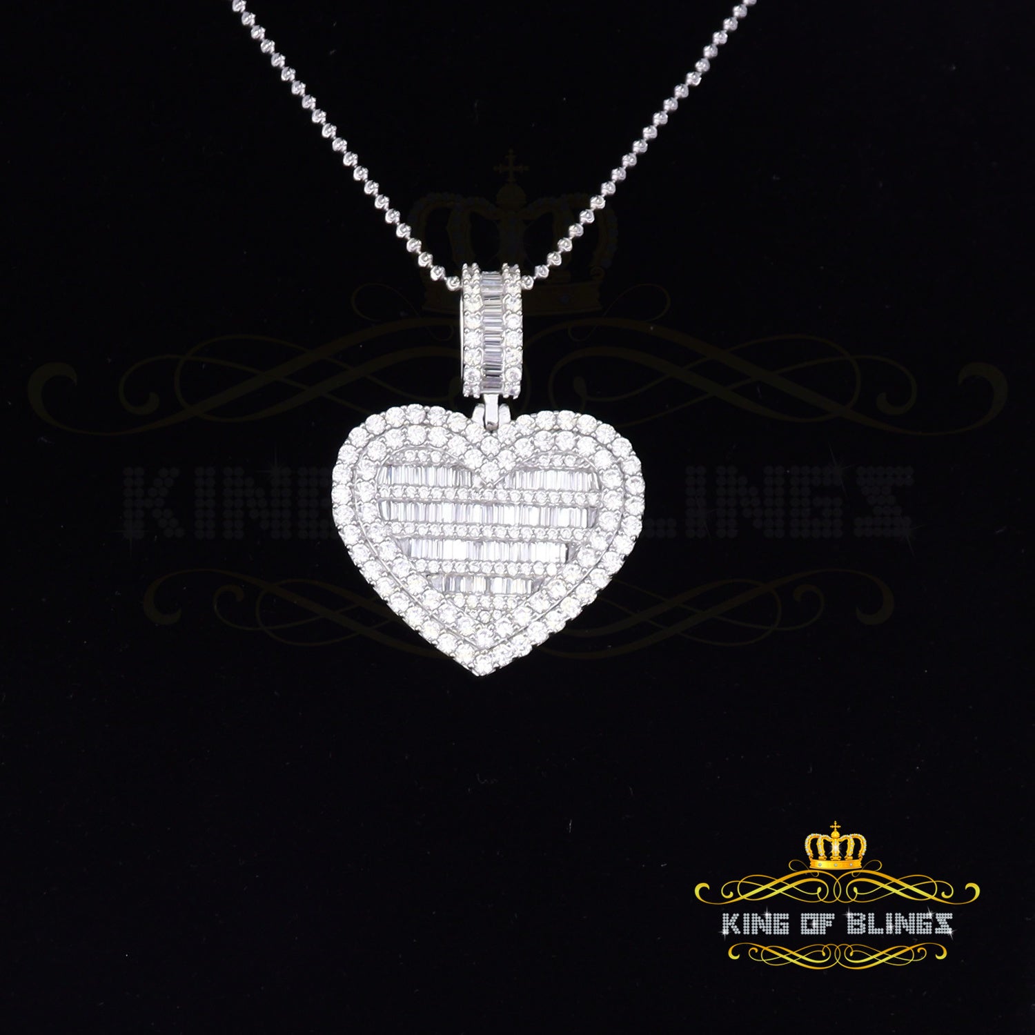 King Of Bling's Sterling Silver Beautiful 15.74ct Cubic Zirconia Pendant White Heart Shape KING OF BLINGS